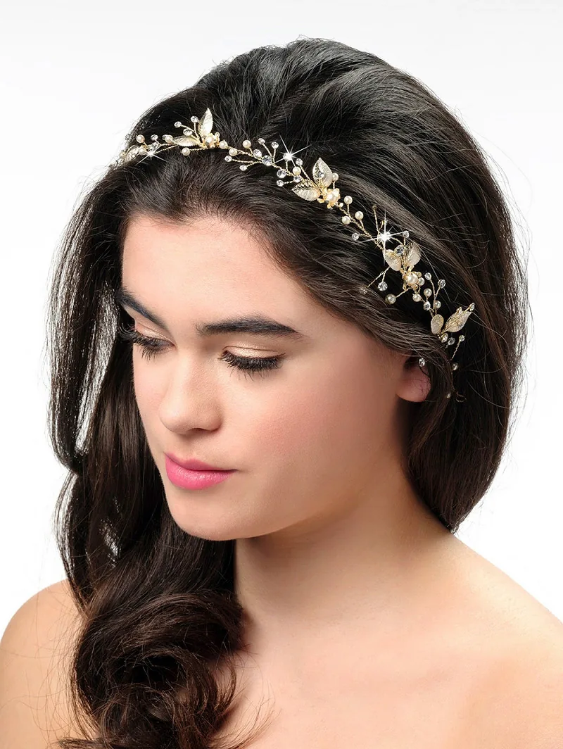 Bijou de tête, feuilles dorées et perles, accessoire de mariée, L'Écrin Blanc
