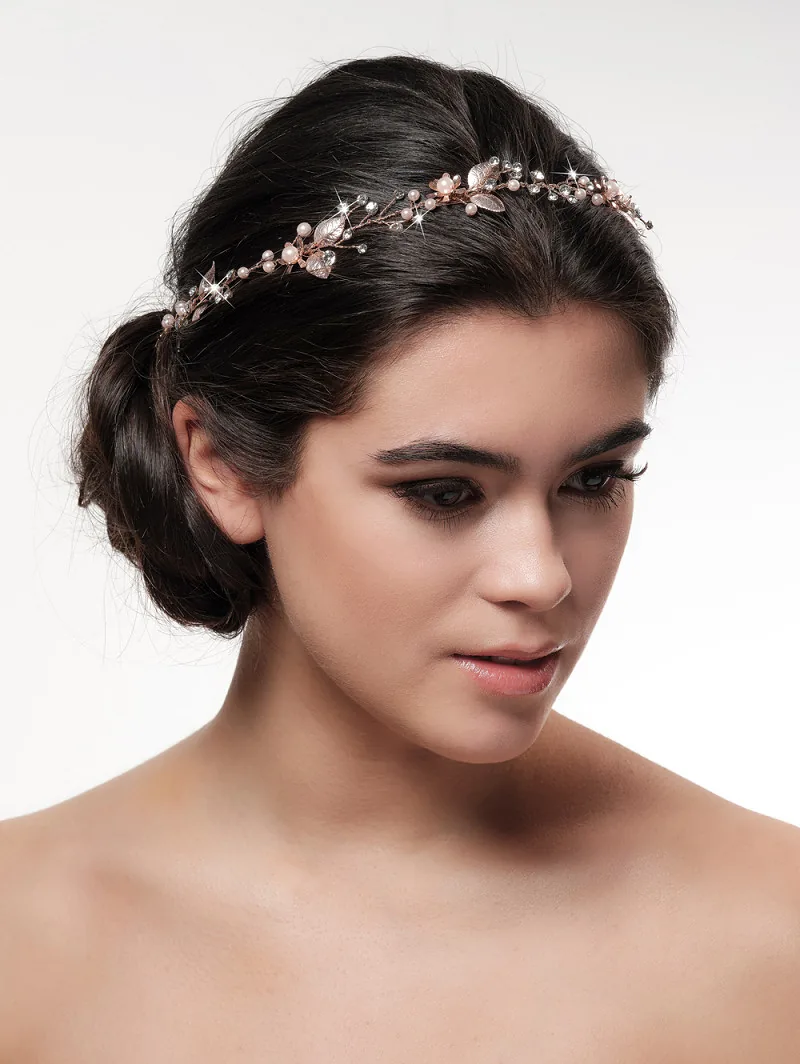 Bijou de tête, perles et feuilles rosées, accessoire de mariée, L'Écrin Blanc