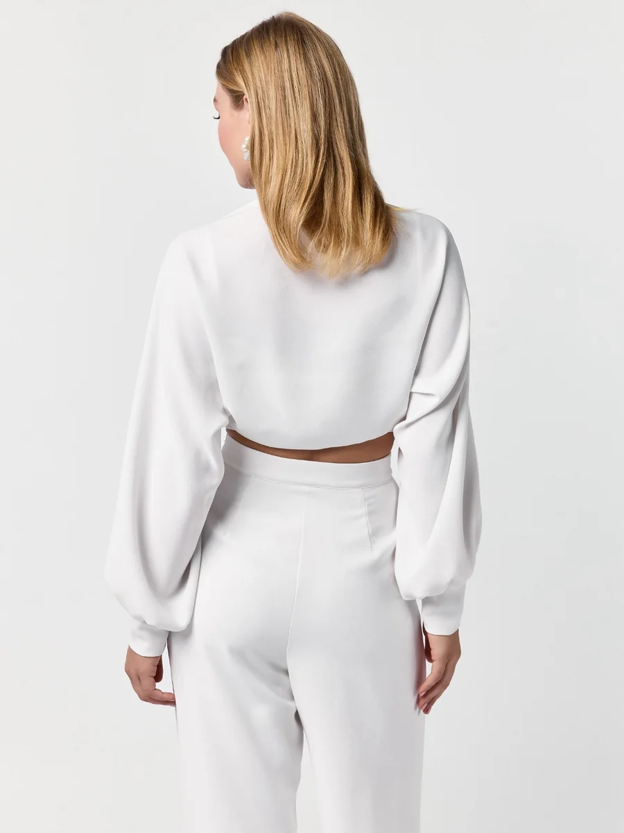 Blouse de crêpe à manches ballon, accessoire de mariée, L'Écrin Blanc