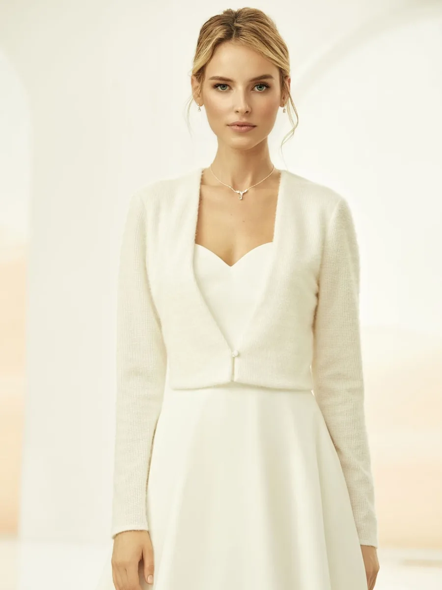 Boléro en maille, effet cachemire, accessoire de mariée, L'Écrin Blanc