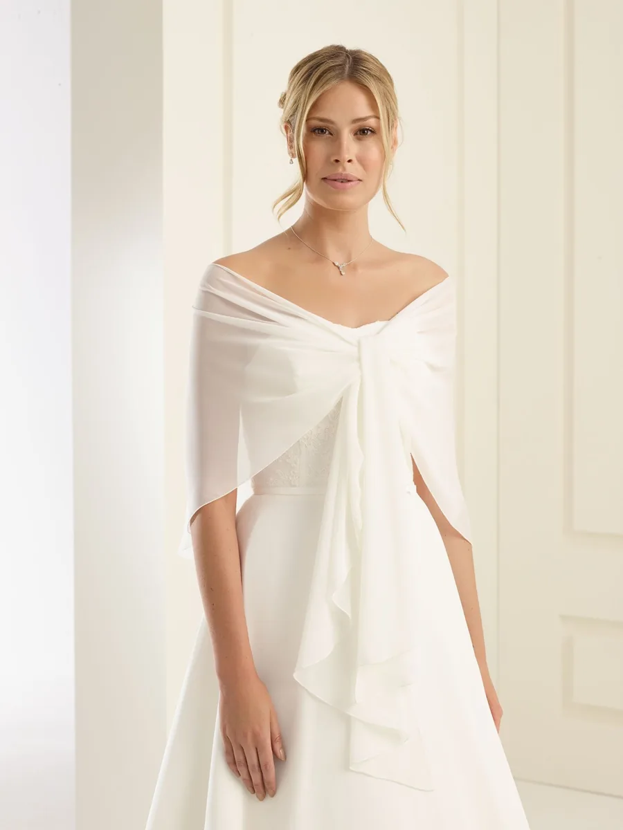 Étole en mousseline ivoire en demi-lune, accessoire de mariée, L'Écrin Blanc