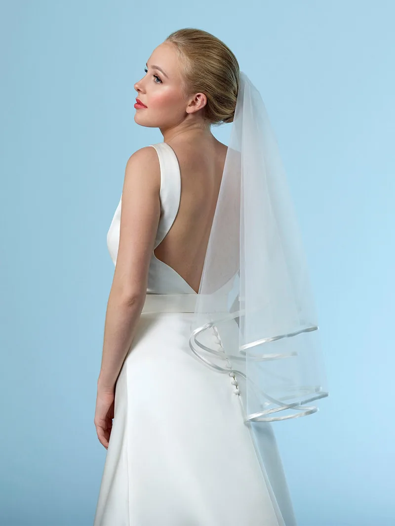 Voile double couleur Ivoire bordure biais de satin en 75 cm, existe dans plusieurs tailles, accessoire de mariée, L'Écrin Blanc