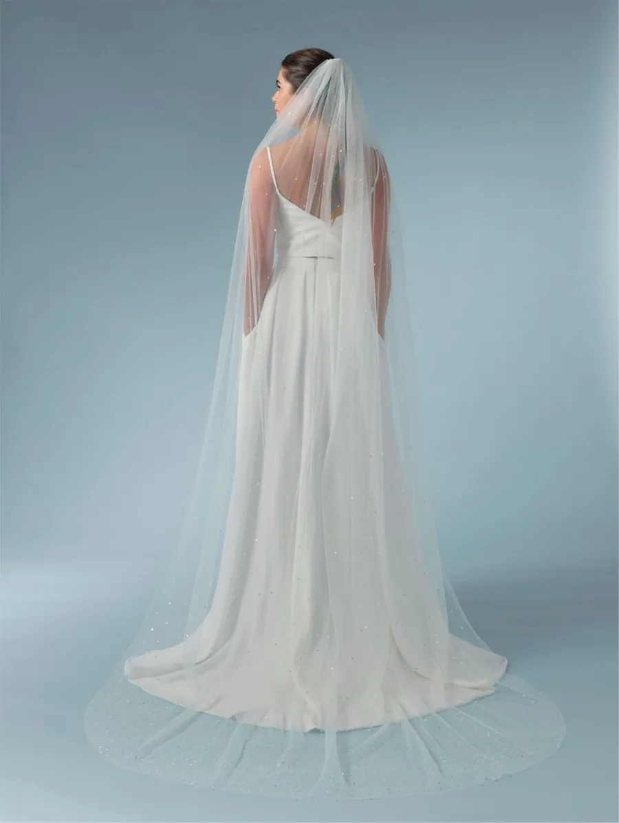 Voile simple couleur Ivoire, en plumetis et sequins en 300 cm, accessoire de mariée, L'Écrin Blanc